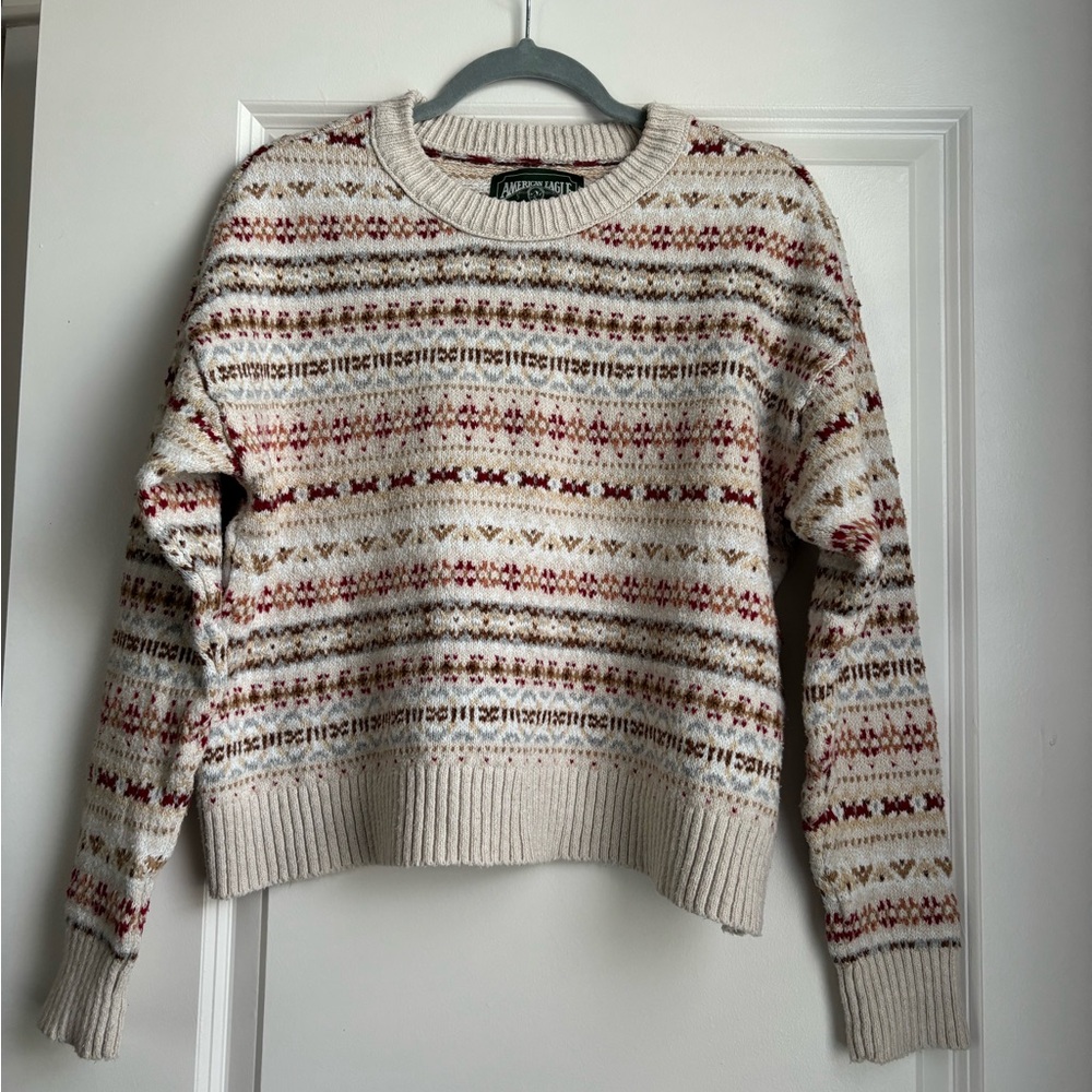 American Eagle Patterned Cream Sweater